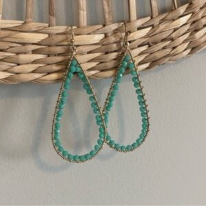 Teardrop Earrings in Gold Tone and Turquoise Bead